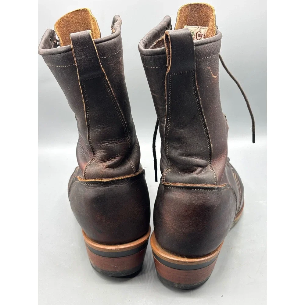 Chippewa Mens Brown Leather Kiltie Logger Boots USA Made 29416 Size 9.5